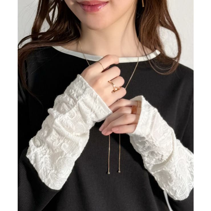 袖先にジャガード咲く♪春、大本命の一着。ふくれジャガード切り替えリブトップス (… | Classical Elf  | 詳細画像36 