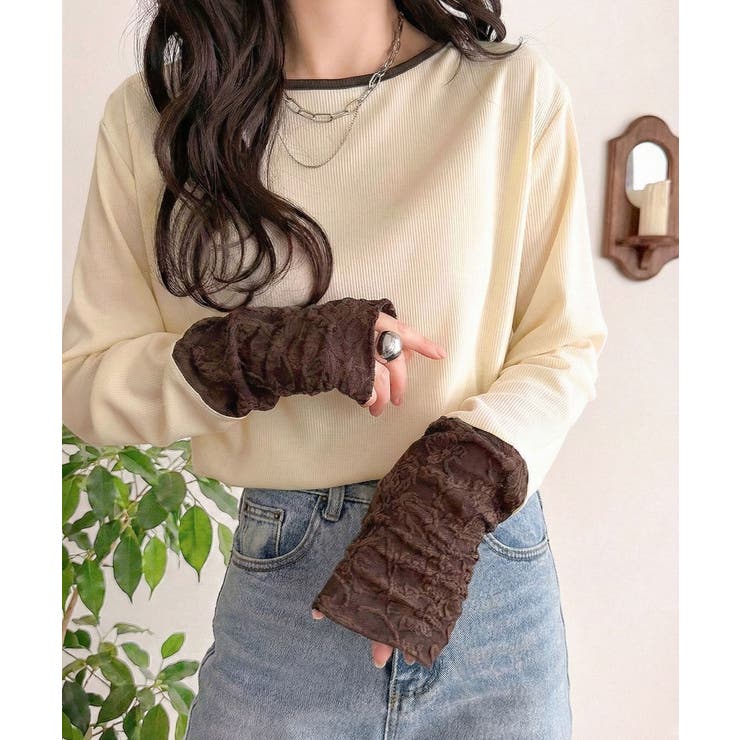 袖先にジャガード咲く♪春、大本命の一着。ふくれジャガード切り替えリブトップス (… | Classical Elf  | 詳細画像1 