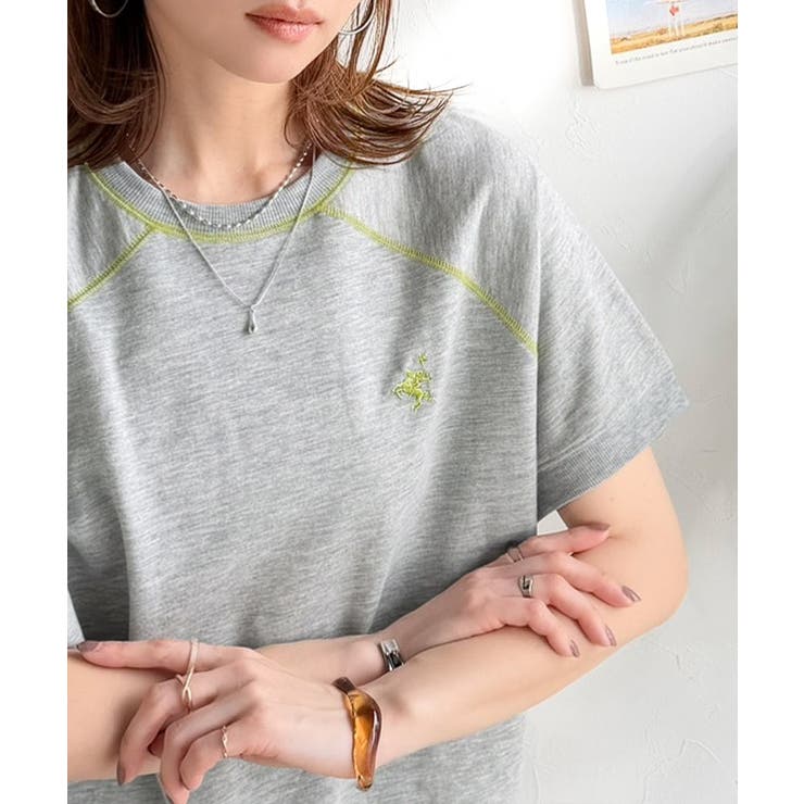 垢抜け配色で大人の抜け感プラス。胸刺繍ラグラン配色ステッチミニ裏毛TEE | Classical Elf  | 詳細画像1 