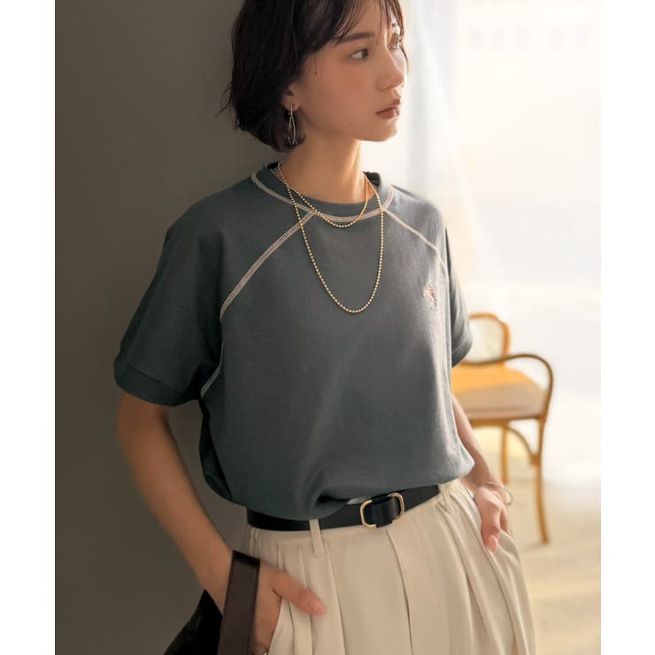垢抜け配色で大人の抜け感プラス。胸刺繍ラグラン配色ステッチミニ裏毛TEE | Classical Elf  | 詳細画像23 