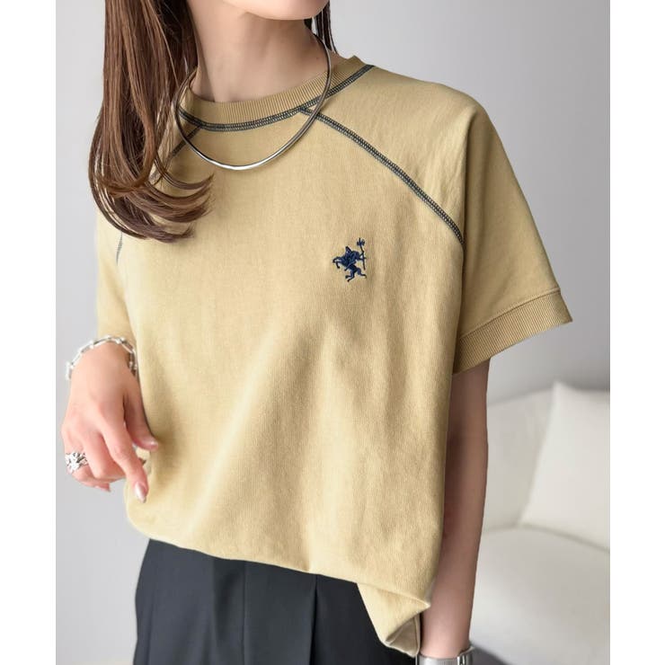 垢抜け配色で大人の抜け感プラス。胸刺繍ラグラン配色ステッチミニ裏毛TEE | Classical Elf  | 詳細画像28 