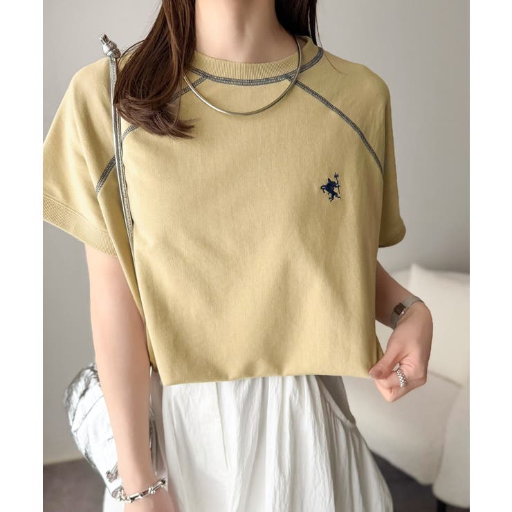 垢抜け配色で大人の抜け感プラス。胸刺繍ラグラン配色ステッチミニ裏毛TEE | Classical Elf  | 詳細画像31 