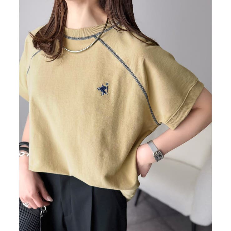 垢抜け配色で大人の抜け感プラス。胸刺繍ラグラン配色ステッチミニ裏毛TEE | Classical Elf  | 詳細画像34 