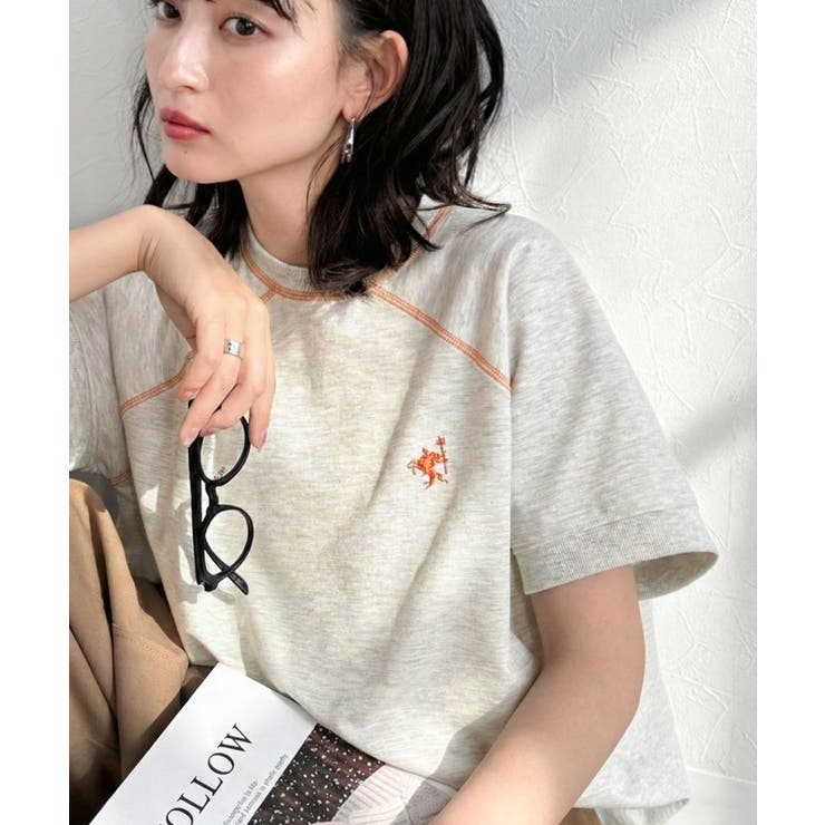 オートミール | 垢抜け配色で大人の抜け感プラス。胸刺繍ラグラン配色ステッチミニ裏毛TEE | Classical Elf 