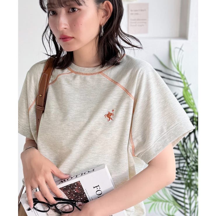 垢抜け配色で大人の抜け感プラス。胸刺繍ラグラン配色ステッチミニ裏毛TEE | Classical Elf  | 詳細画像45 
