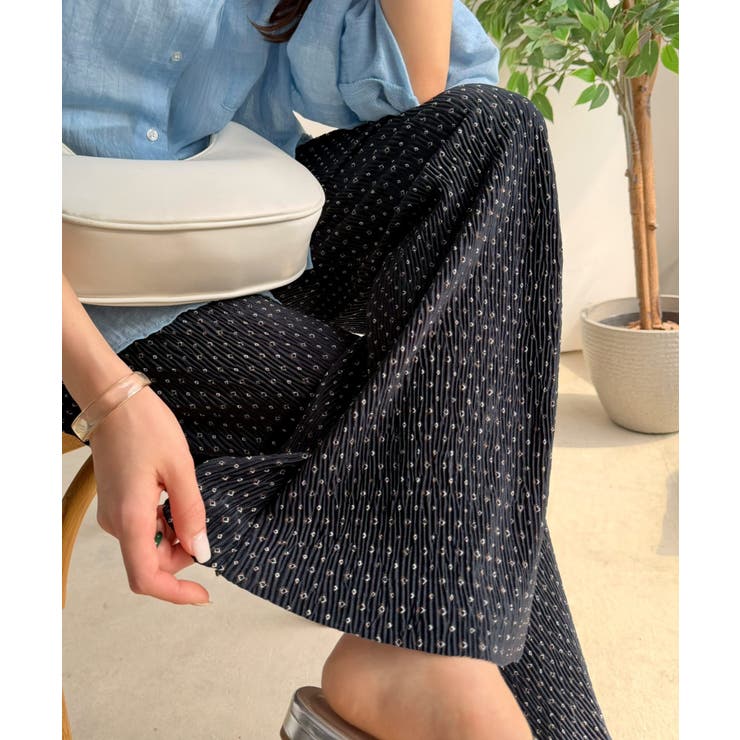 Bダイヤ柄 | さらりとした楊柳プリーツ。ウエストゴムでストレスフリーな穿き心地。総柄楊柳プリー… | Classical Elf 