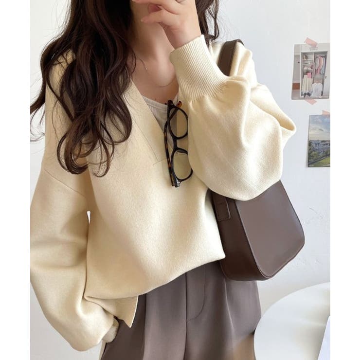 大人っぽカジュアルの新定番！もちもちVネックジャガード編みニット