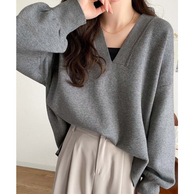 大人っぽカジュアルの新定番！もちもちVネックジャガード編みニット