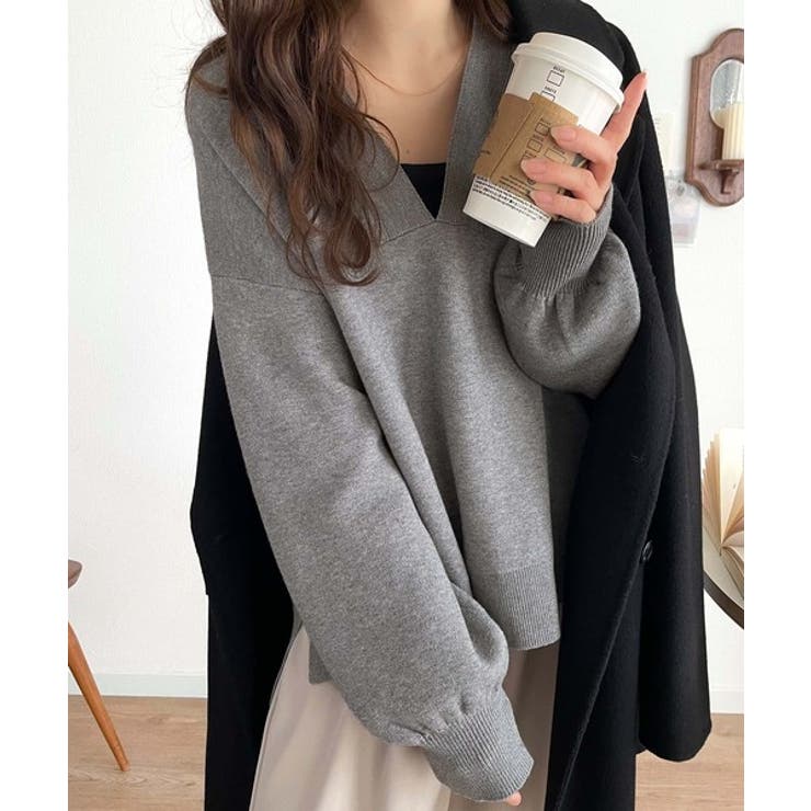 【定価4.6万円】エブリデイアイライク　ラクーン使用　COZY Vネックセーター 定価4.6万円】エブリデイアイライク ラクーン使用 COZY Vネック