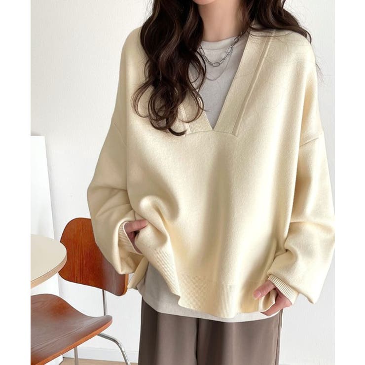 大人っぽカジュアルの新定番！もちもちVネックジャガード編みニット