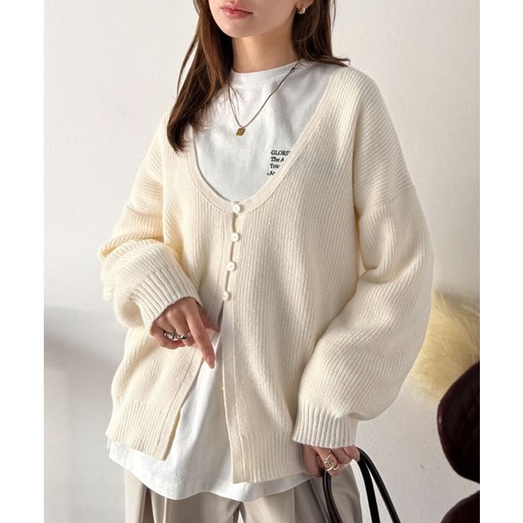 ヘルシーな肌見せで上品さを演出♪2way仕様の万能深Uニットカーディガン | Classical Elf  | 詳細画像9 