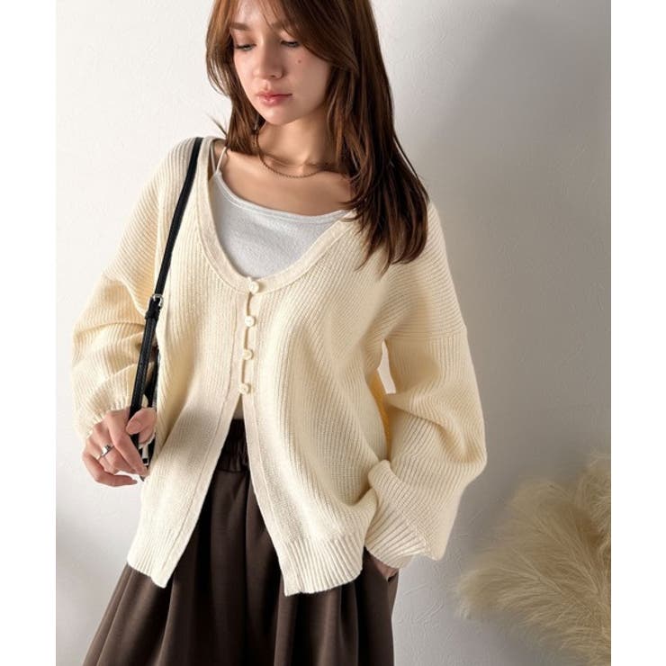 ヘルシーな肌見せで上品さを演出♪2way仕様の万能深Uニットカーディガン | Classical Elf  | 詳細画像15 