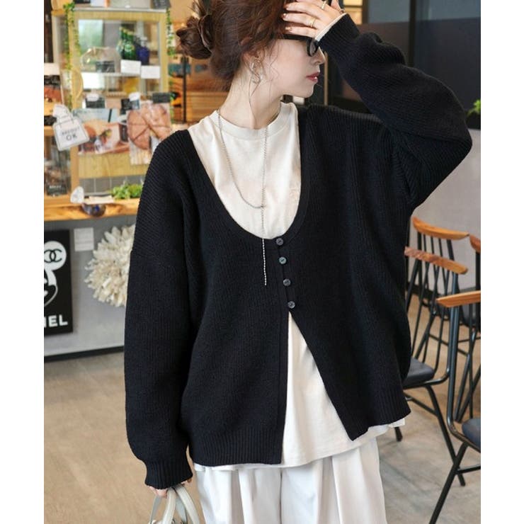 ヘルシーな肌見せで上品さを演出♪2way仕様の万能深Uニットカーディガン | Classical Elf  | 詳細画像18 