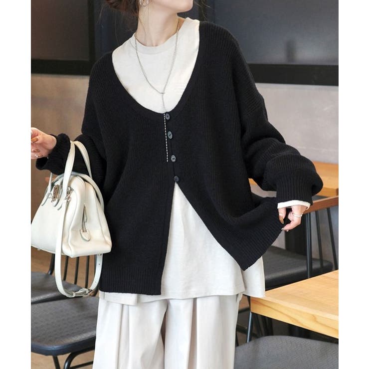 ヘルシーな肌見せで上品さを演出♪2way仕様の万能深Uニットカーディガン | Classical Elf  | 詳細画像20 