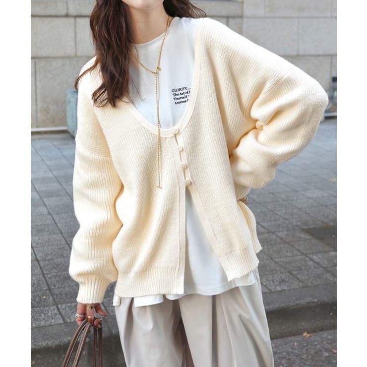 ヘルシーな肌見せで上品さを演出♪2way仕様の万能深Uニットカーディガン | Classical Elf  | 詳細画像1 