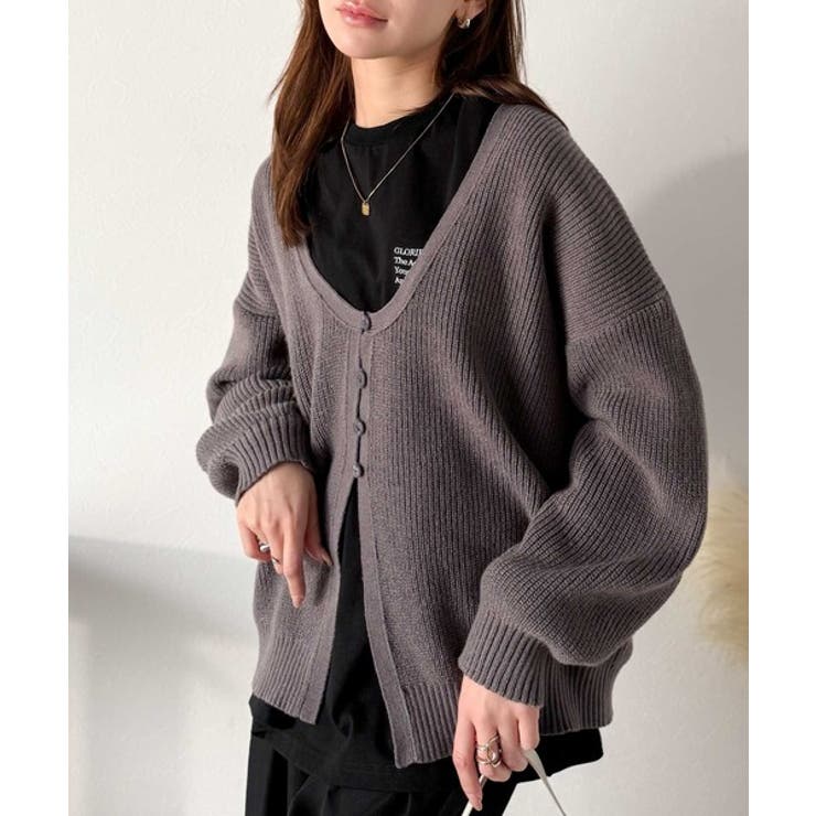 ヘルシーな肌見せで上品さを演出♪2way仕様の万能深Uニットカーディガン | Classical Elf  | 詳細画像52 