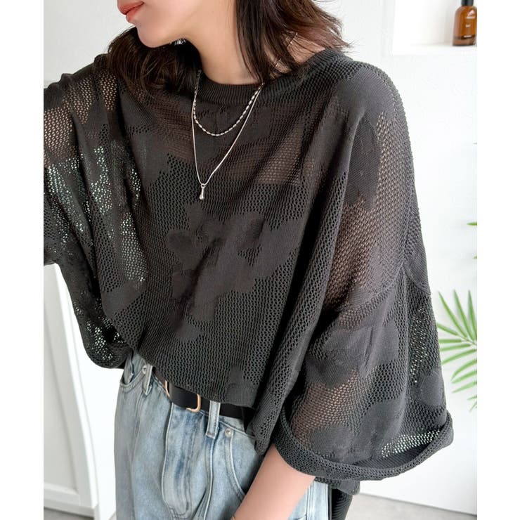 繊細な花柄編みで軽やかに魅せる♪ニュアンスフラワージャガードメッシュサマーニット | Classical Elf  | 詳細画像31 