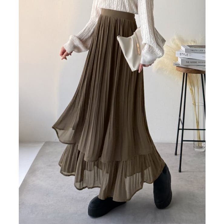 ブラウン | ゆらりシルエットなびく。プリーツシアーティアードスカート | Classical Elf 