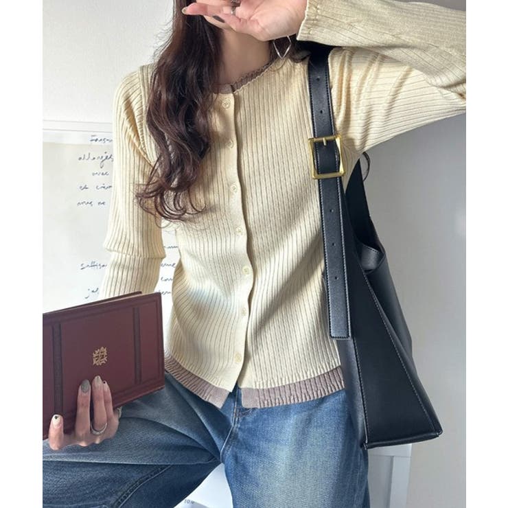 レイヤード風デザインでこなれ感アップ◎重ね着風配色リブカーディガントップス（長袖… | Classical Elf  | 詳細画像7 