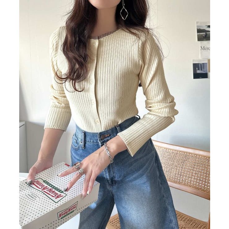 レイヤード風デザインでこなれ感アップ◎重ね着風配色リブカーディガントップス（長袖… | Classical Elf  | 詳細画像8 