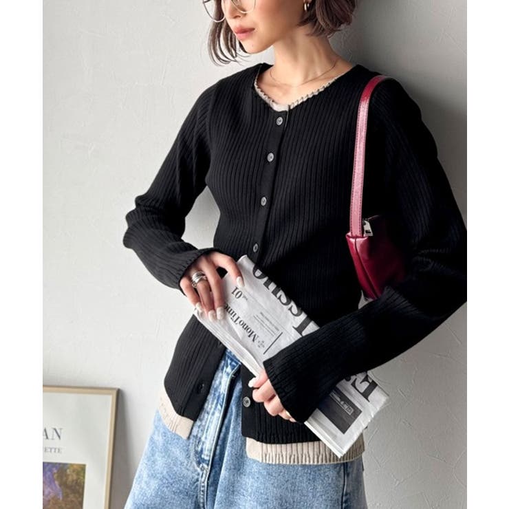 レイヤード風デザインでこなれ感アップ◎重ね着風配色リブカーディガントップス（長袖… | Classical Elf  | 詳細画像10 