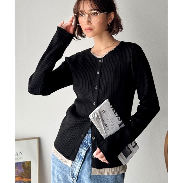 レイヤード風デザインでこなれ感アップ◎重ね着風配色リブカーディガントップス（長袖… | Classical Elf  | 詳細画像11 