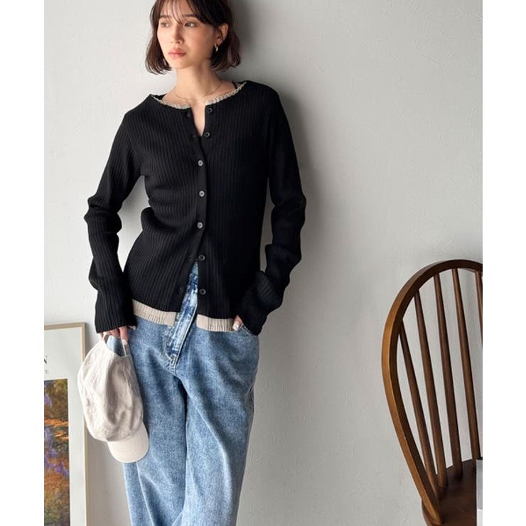 レイヤード風デザインでこなれ感アップ◎重ね着風配色リブカーディガントップス（長袖… | Classical Elf  | 詳細画像13 