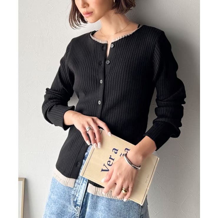 レイヤード風デザインでこなれ感アップ◎重ね着風配色リブカーディガントップス（長袖… | Classical Elf  | 詳細画像14 