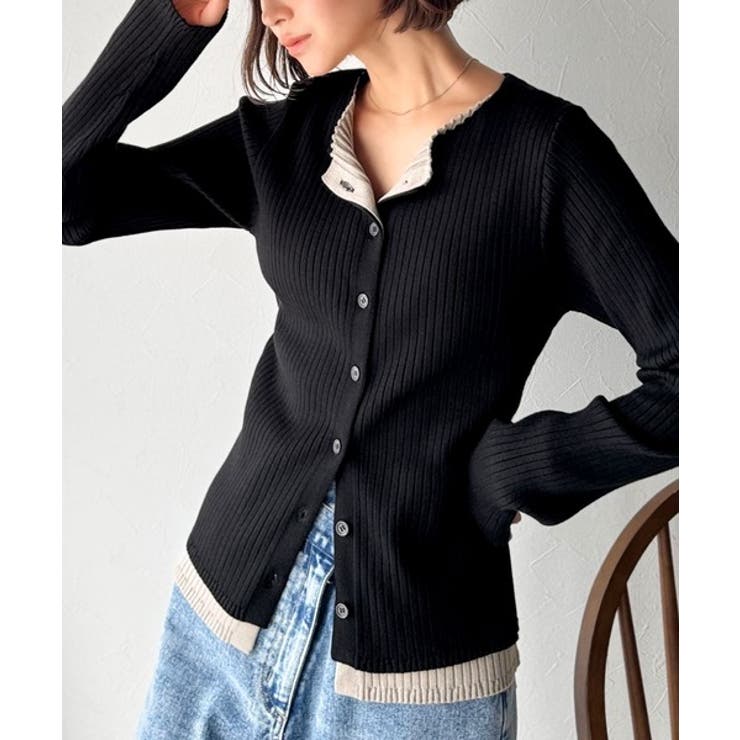 レイヤード風デザインでこなれ感アップ◎重ね着風配色リブカーディガントップス（長袖… | Classical Elf  | 詳細画像15 