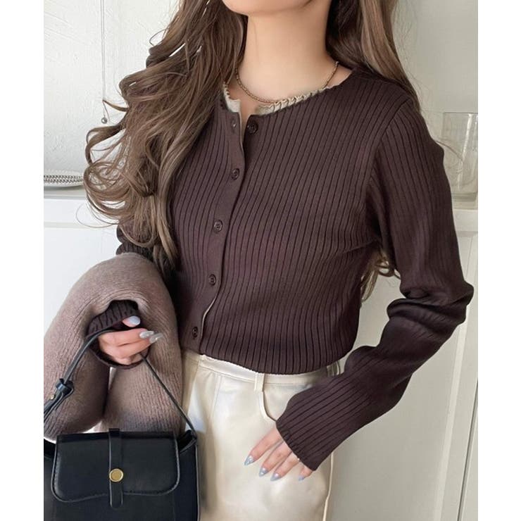 レイヤード風デザインでこなれ感アップ◎重ね着風配色リブカーディガントップス（長袖… | Classical Elf  | 詳細画像19 