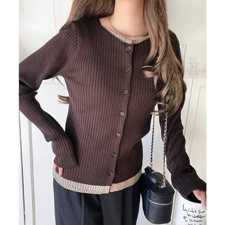 レイヤード風デザインでこなれ感アップ◎重ね着風配色リブカーディガントップス（長袖… | Classical Elf  | 詳細画像21 