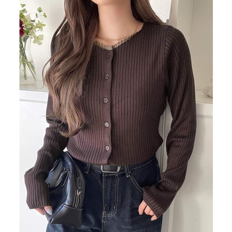 レイヤード風デザインでこなれ感アップ◎重ね着風配色リブカーディガントップス（長袖… | Classical Elf  | 詳細画像23 