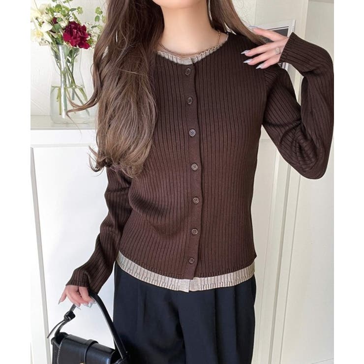 レイヤード風デザインでこなれ感アップ◎重ね着風配色リブカーディガントップス（長袖… | Classical Elf  | 詳細画像24 