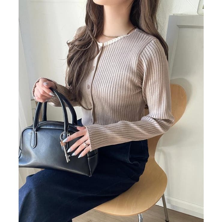 レイヤード風デザインでこなれ感アップ◎重ね着風配色リブカーディガントップス（長袖… | Classical Elf  | 詳細画像26 