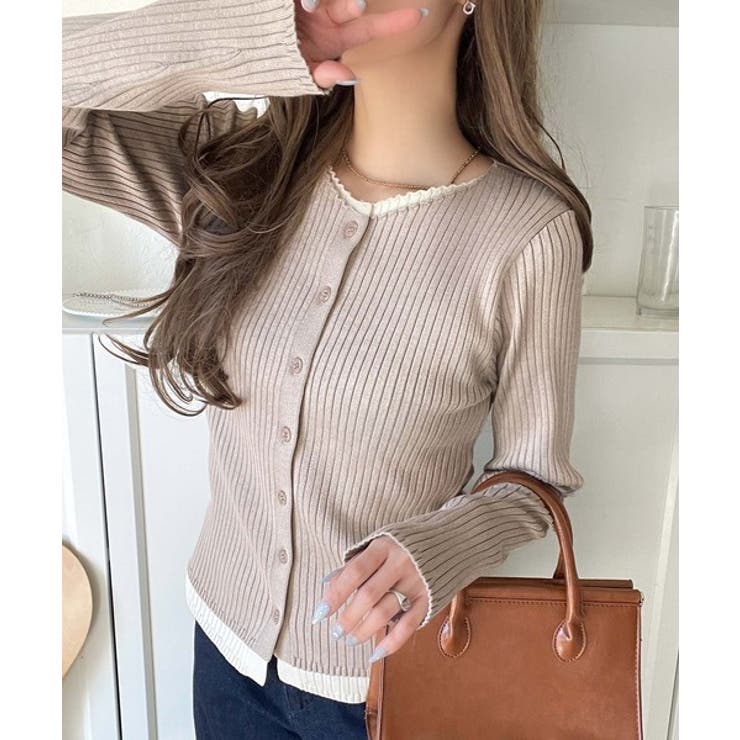 レイヤード風デザインでこなれ感アップ◎重ね着風配色リブカーディガントップス（長袖… | Classical Elf  | 詳細画像27 