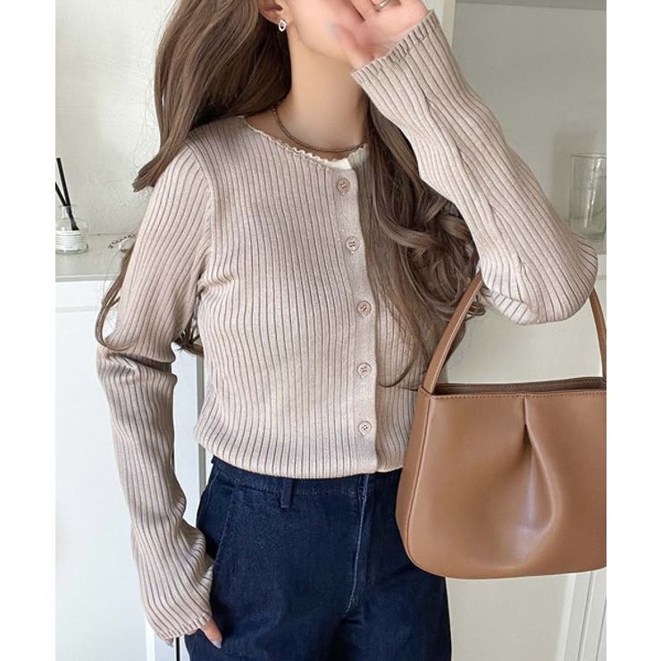 レイヤード風デザインでこなれ感アップ◎重ね着風配色リブカーディガントップス（長袖… | Classical Elf  | 詳細画像28 