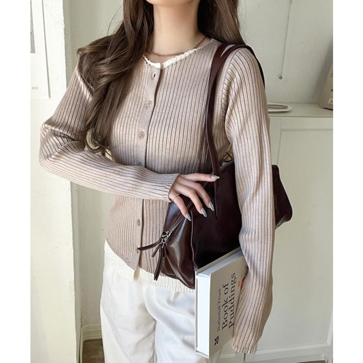 レイヤード風デザインでこなれ感アップ◎重ね着風配色リブカーディガントップス（長袖… | Classical Elf  | 詳細画像31 