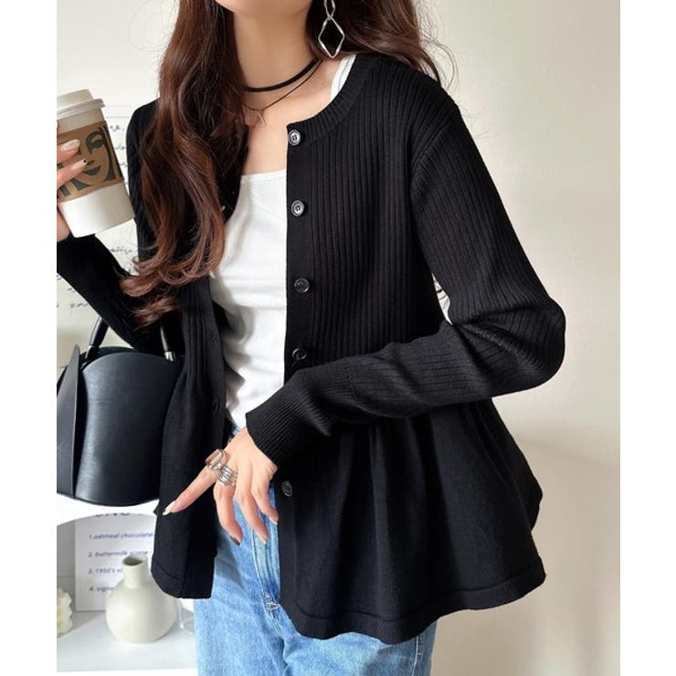 "メリハリ"シルエットで即きれい見え◎リブフリルペプラムカーデトップス（長袖） | Classical Elf  | 詳細画像8 