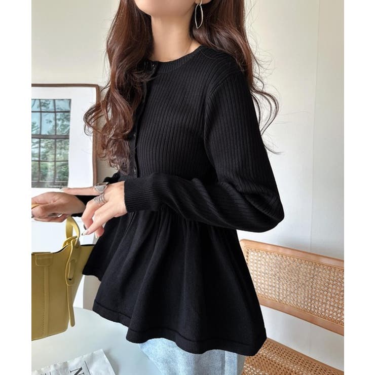 "メリハリ"シルエットで即きれい見え◎リブフリルペプラムカーデトップス（長袖） | Classical Elf  | 詳細画像13 