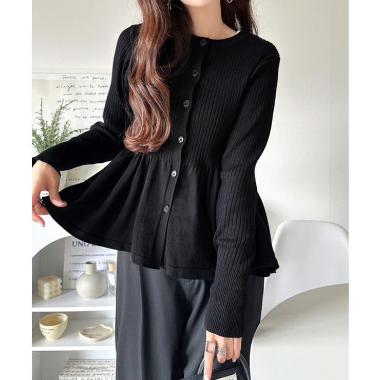 "メリハリ"シルエットで即きれい見え◎リブフリルペプラムカーデトップス（長袖） | Classical Elf  | 詳細画像15 