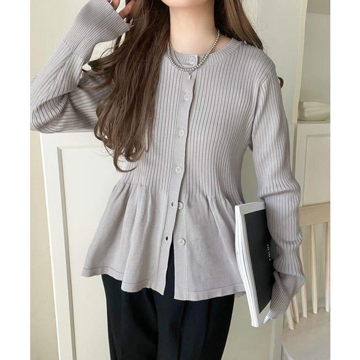 "メリハリ"シルエットで即きれい見え◎リブフリルペプラムカーデトップス（長袖） | Classical Elf  | 詳細画像17 