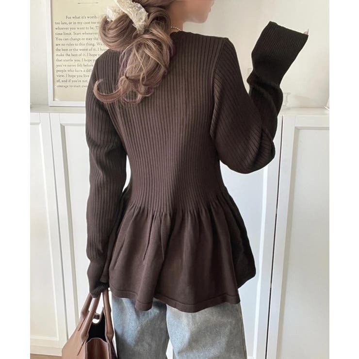 "メリハリ"シルエットで即きれい見え◎リブフリルペプラムカーデトップス（長袖） | Classical Elf  | 詳細画像28 