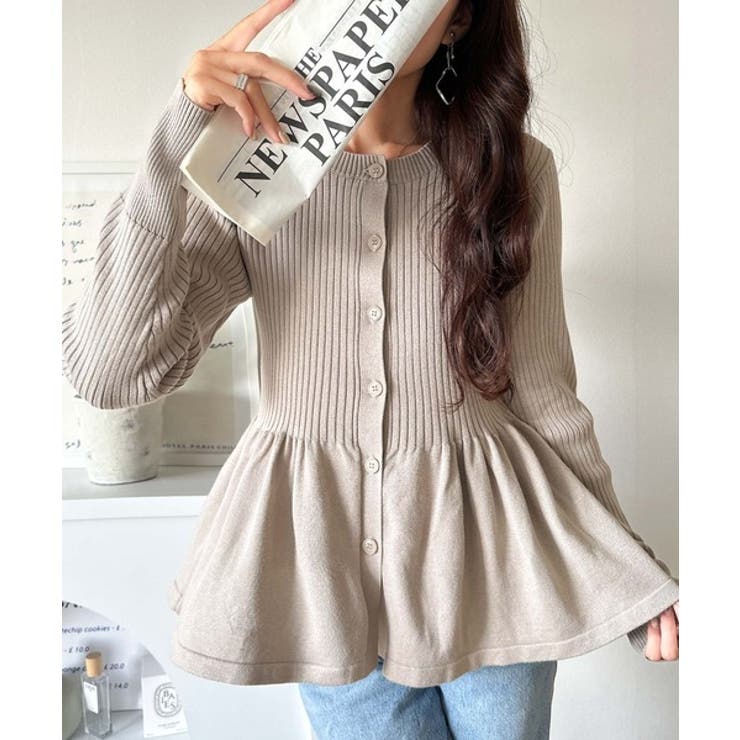 "メリハリ"シルエットで即きれい見え◎リブフリルペプラムカーデトップス（長袖） | Classical Elf  | 詳細画像30 