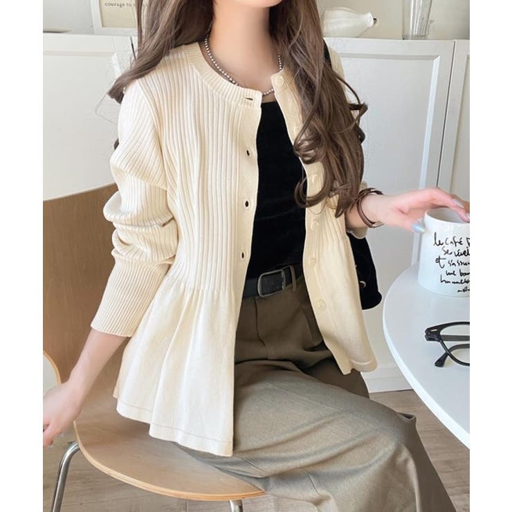 "メリハリ"シルエットで即きれい見え◎リブフリルペプラムカーデトップス（長袖） | Classical Elf  | 詳細画像1 