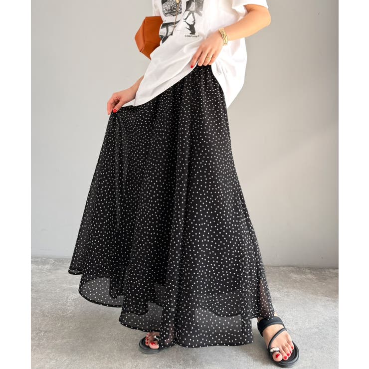 ブラックドット | シアーで抜け感◎どんなコーデも軽やかに決まる。アソート柄フレアスカート | Classical Elf 