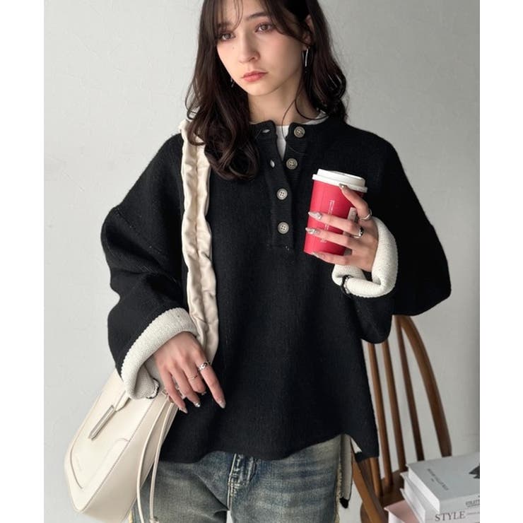 自然な華奢見え。さりげない配色でこなれ感を演出♪ダブルフェイス素材クルーネック配… | Classical Elf  | 詳細画像5 