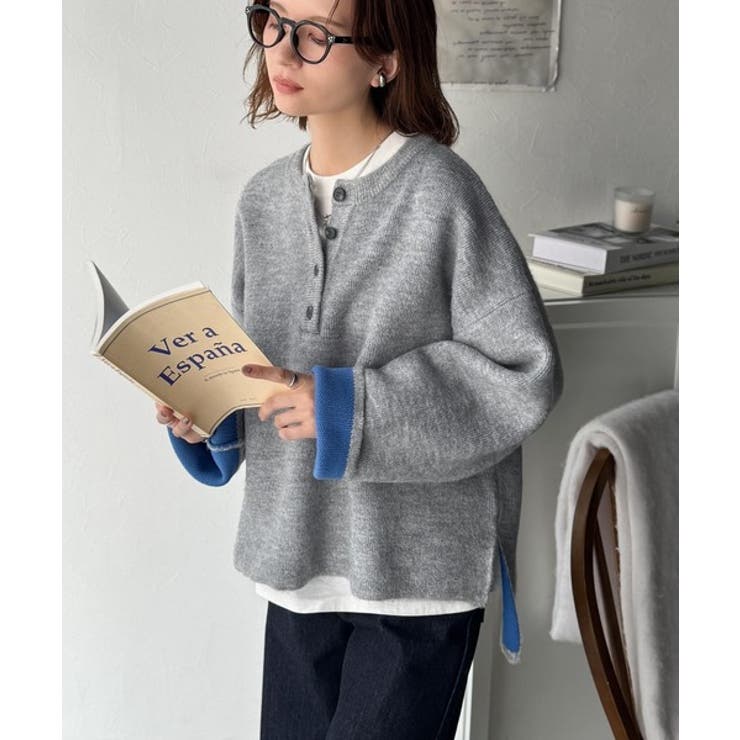 自然な華奢見え。さりげない配色でこなれ感を演出♪ダブルフェイス素材クルーネック配… | Classical Elf  | 詳細画像7 