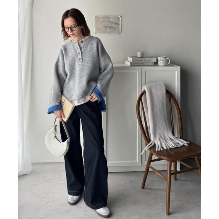 自然な華奢見え。さりげない配色でこなれ感を演出♪ダブルフェイス素材クルーネック配… | Classical Elf  | 詳細画像8 