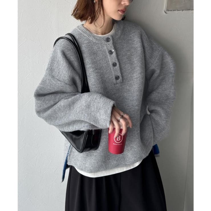 自然な華奢見え。さりげない配色でこなれ感を演出♪ダブルフェイス素材クルーネック配… | Classical Elf  | 詳細画像11 