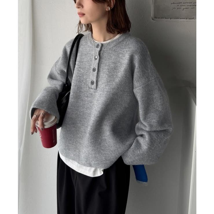 自然な華奢見え。さりげない配色でこなれ感を演出♪ダブルフェイス素材クルーネック配… | Classical Elf  | 詳細画像12 